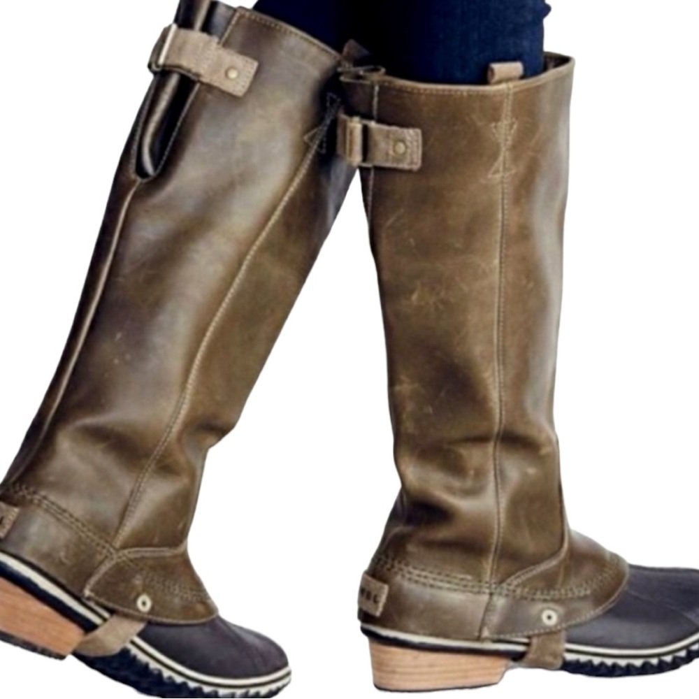 Sorel Slimpack Olive Navy Leather Tall Riding Boots Size 8 RARE